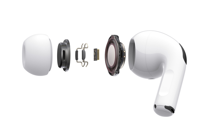 AirPods Pro’nun bile?enleri ayr?lm?? g?rünümü.