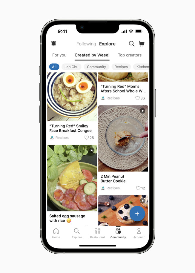 アプリの「探す」ページの「Created by Weee!」タブに、レシピが表示されているところ。 
