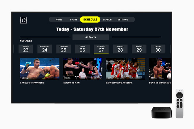 DAZN Group taraf?ndan geli?tirilen DAZN’deki spor etkinlikleri program?.