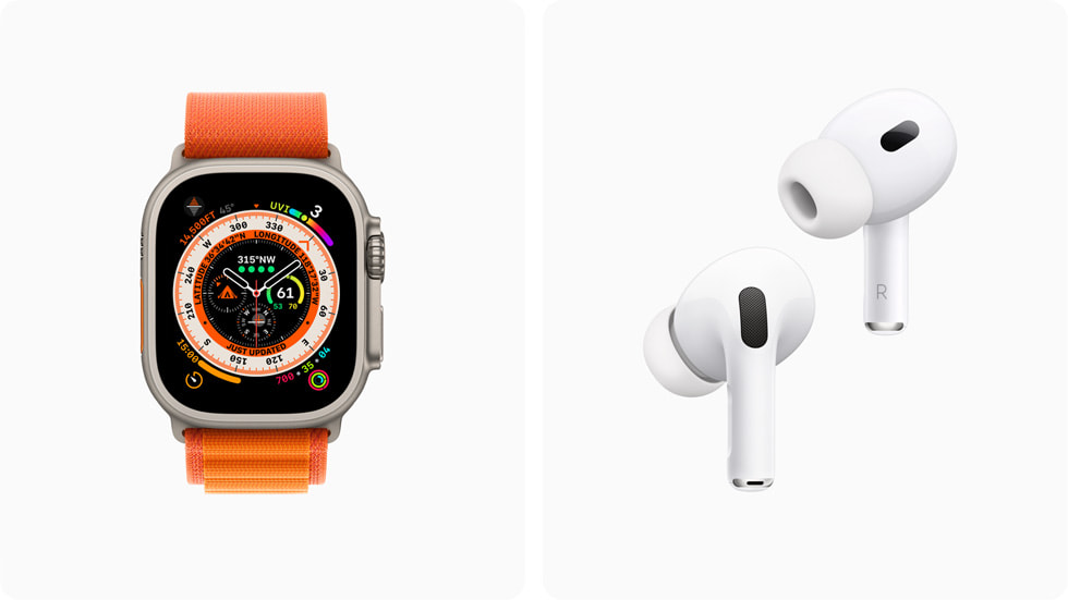 Hình ?nh hi?n th? Apple Watch Ultra và AirPods Pro (th? h? 2).