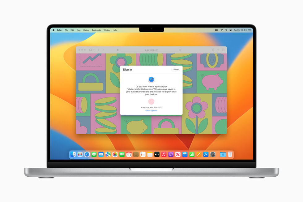 ??ng nh?p trên Safri s? ??ng passkey hi?n th? trên MacBook Pro.