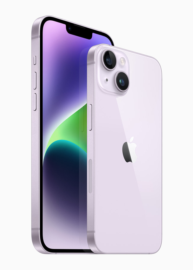 Hi?n th? iPhone 14 và iPhone 14 Plus màu tím.
