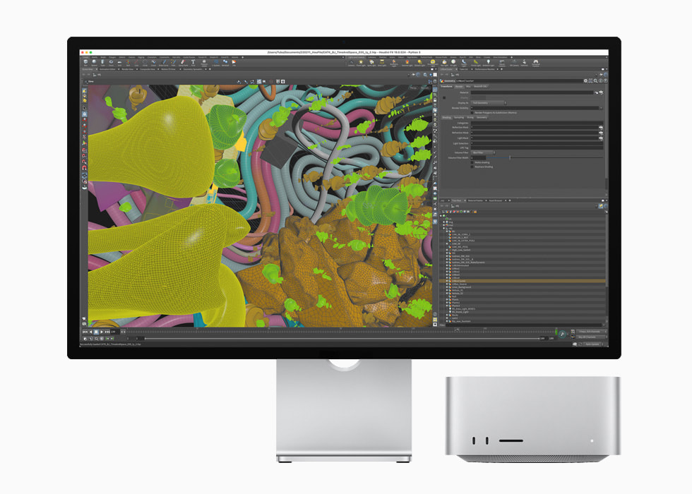 Gücünü M1 Ultra’dan alan Mac Studio ve Studio Display’de Houdini uygulamas? g?rüntüleniyor.