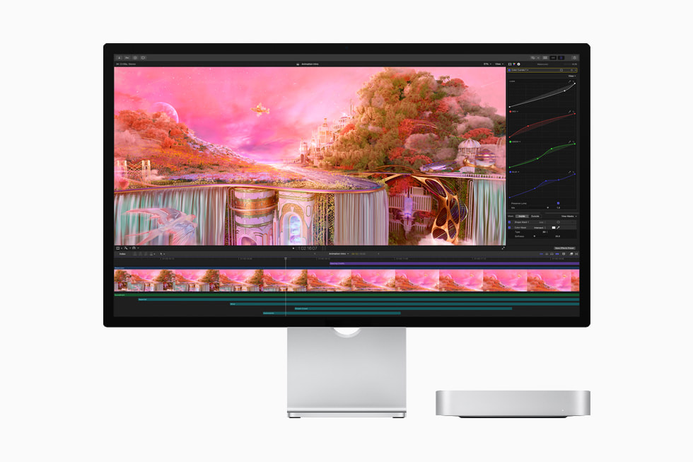  Studio Display ve MacBook Pro’da bir animasyon i? ak??? g?steriliyor.