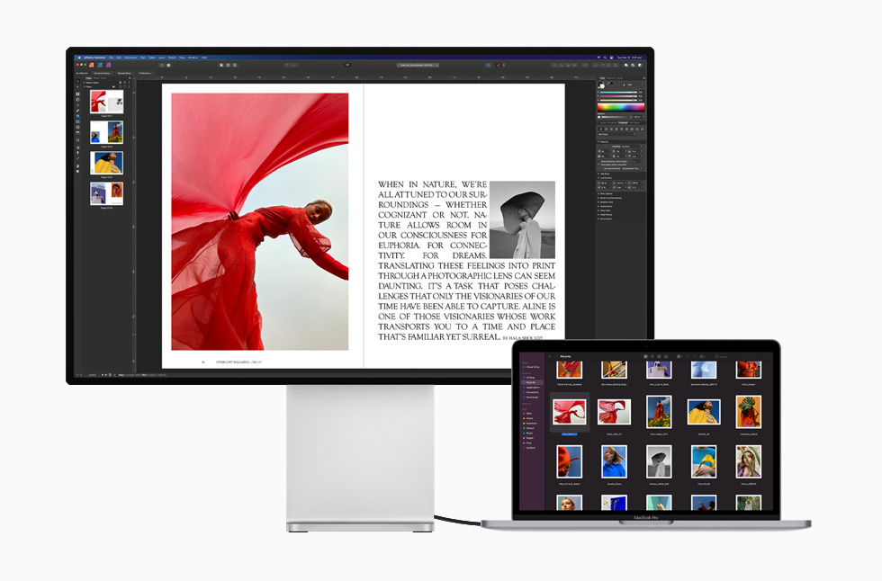 Bir Thunderbolt denetleyici, MacBook Pro’yu Pro Display XDR’a ba?l?yor.