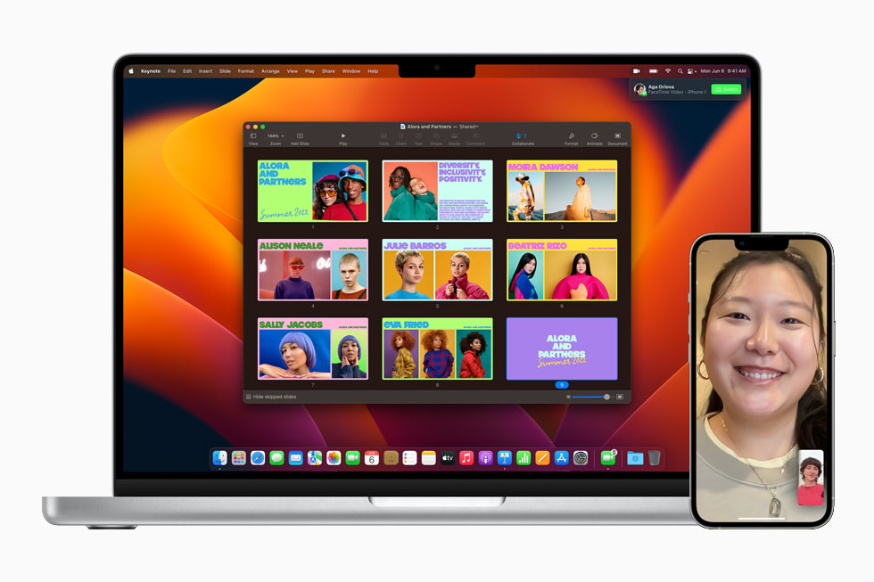 MacBook Pro’da, iPhone 13 Pro’da ba?lat?l?p Handoff ile Mac’e ge?me se?ene?i sunan bir FaceTime g?rü?mesi g?steriliyor.