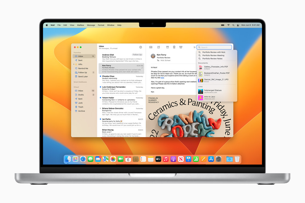 MacBook Pro’daki Mail uygulamas?nda yeni arama sonu?lar? g?steriliyor.