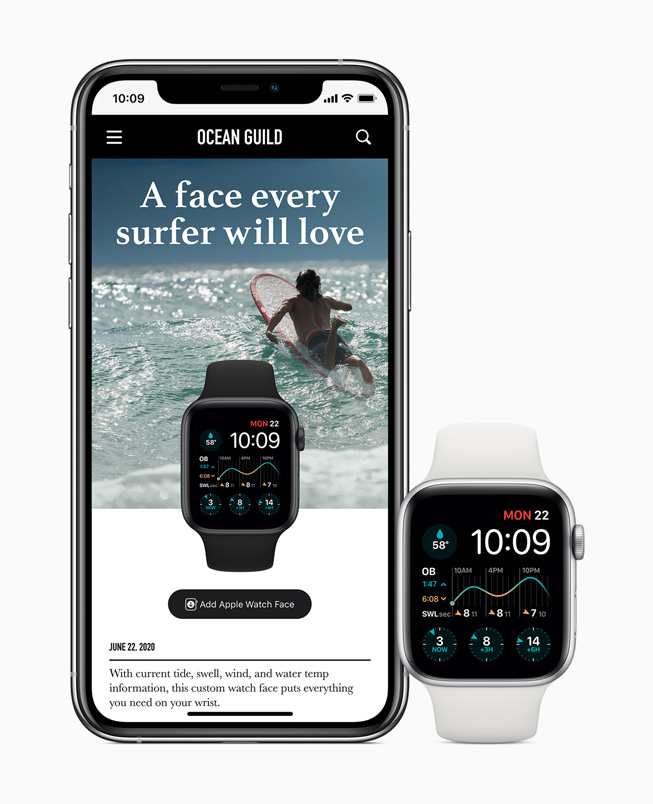 S?rf i?in ?zelle?tirilmi? bir kadran iPhone 11 Pro’da payla??l?yor ve Apple Watch Series 5’te g?rüntüleniyor.?