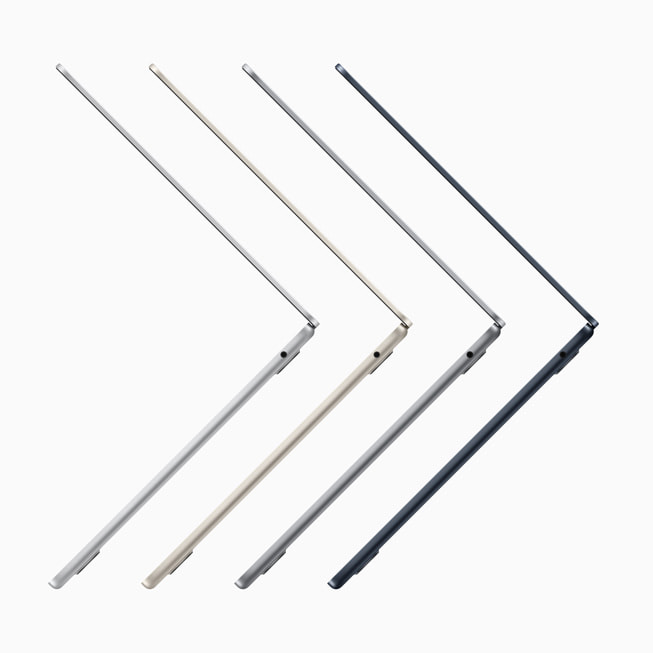 Góc nhìn t? m?t bên c?a MacBook Air màu b?c, ánh sao, xám b?c và ?êm xanh th?m.