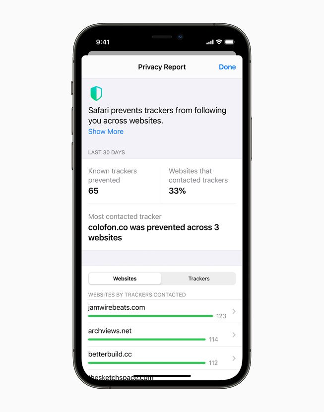 iPhone 12 Pro’da Safari Gizlilik Raporu g?steriliyor.