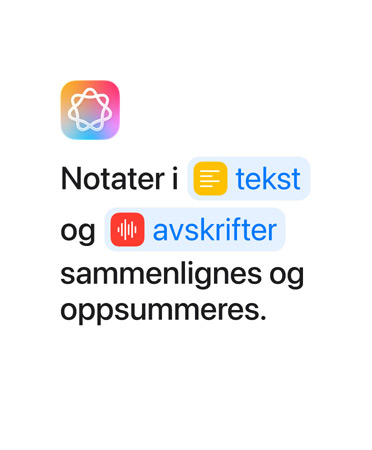 Notater i tekst og avskrifter sammenlignes og oppsummeres. Ordene ?Text? og ?Transcription? vises i bl?tt, slik de blir i Snarveier-appen.