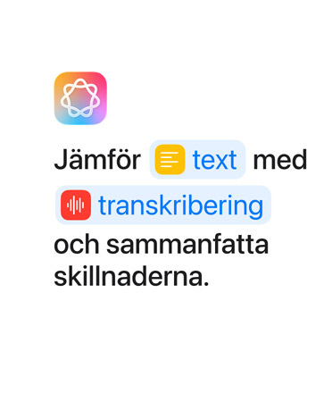 ”Compare notes in Text and Transcription then summarize”, med orden Text och Transcription markerade i bl?tt s? som de skulle visas i appen Genv?gar