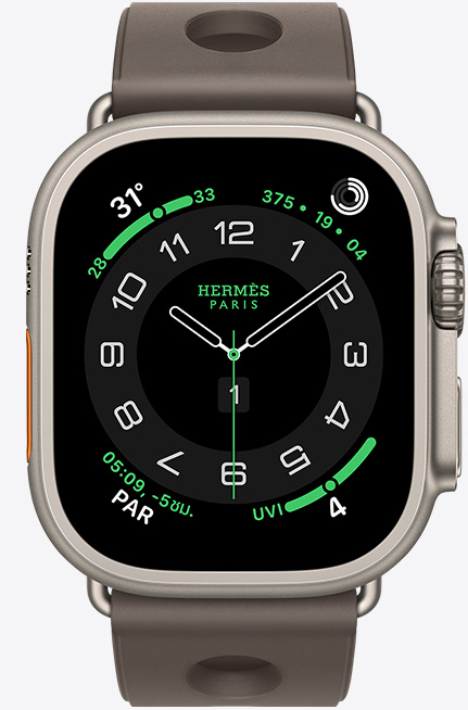 Apple Watch Hermès Ultra 3, ?????????????????????????, ????????????? Hermès Circulaire, ???????????: ?????????, ?????????????, PAR, ????? UV, ?????????????, Digital Crown, ????????, ?????????????????????, ?????? Scub’H Diving, ?? Gris Titane