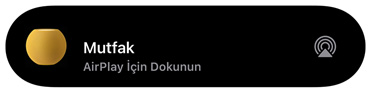 Bir AirPlay grafi?i, "mutfak" ba?l??? olan bir HomePod mini'ye müzik ?al?n?rken g?steriyor.