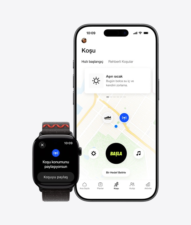 Apple Watch Series 11, konum payla??m? ekran?, iPhone 17, Nike Run Club uygulamas? a??k hava ko?usunu haritaland?r?yor