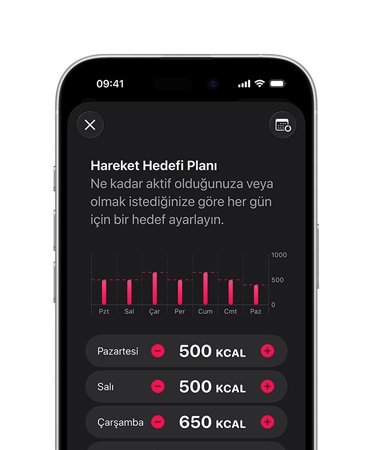iPhone 16’n?n ?nden g?rünümü, Kullan?c? Arayüzünde Hareket Hedefi Plan? g?rülüyor