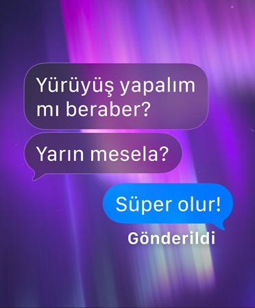 Mesajlar’da bir grup sohbetinde arka plan olarak kullan?lan kuzey ???klar? g?rseli