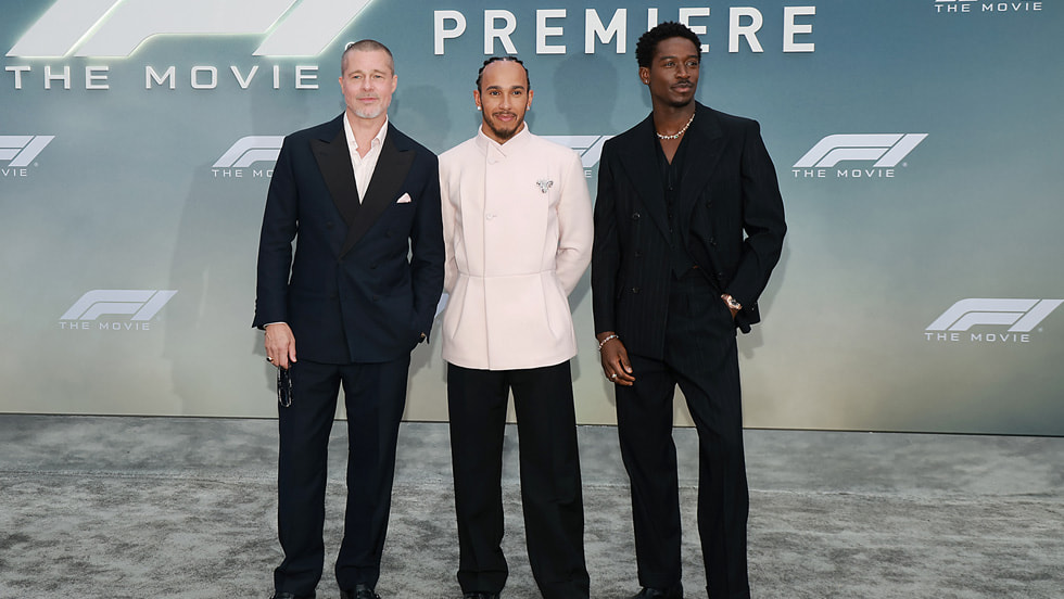 Brad Pitt, Lewis Hamilton and Damson Idris attend the red carpet arrivals for the world premiere of Apple Original Films’ “F1 The Movie” in Times Square. “F1 The Movie” will be released in theaters and in IMAX in partnership with Warner Bros. Pictures on 27 June, 2025.