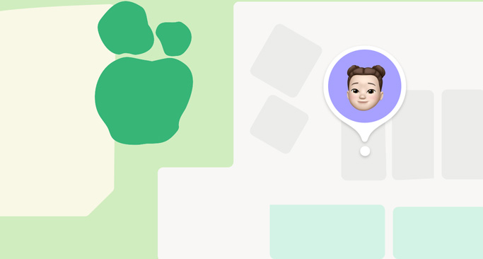 在地圖上露出一個(gè)孩子的 Memoji，標(biāo)示出她所在的位置。