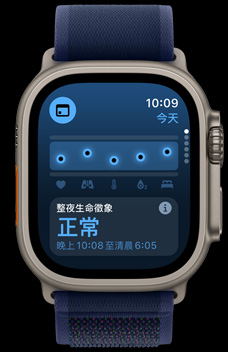 生命徵象 app 顯示某人的健康測(cè)量指標(biāo)。