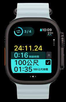 Apple Watch Ultra 2 顯示自訂訓(xùn)練功能中的計(jì)時(shí)間歇訓(xùn)練。