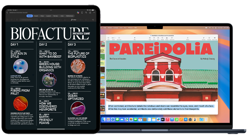 iPad 和 MacBook 螢幕上顯示不同的學校作業(yè)。