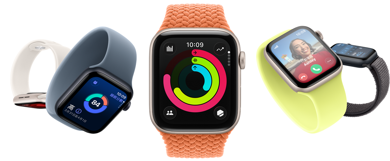 一系列 Apple Watch SE 3 錶款，以不同方向排列。