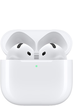AirPods 4 置於開蓋的充電盒內(nèi)。