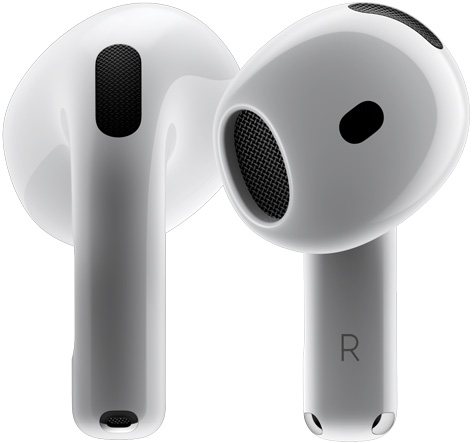 兩個 AirPods 4 互相旋轉(zhuǎn)，並在不同角度停下來。