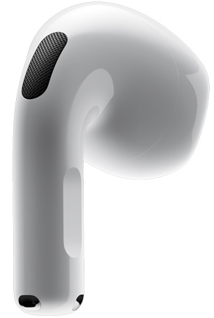 AirPods 4，展示 AirPods 4 的背面，配有線條指著「配備力度感應器的耳筒柄」的文字。