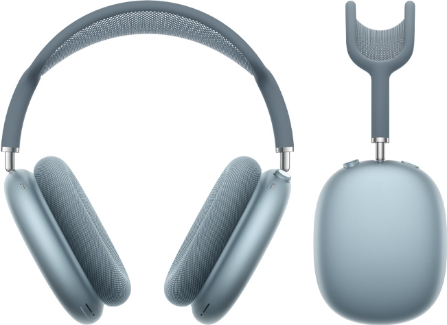 藍(lán)色 AirPods Max 的正面圖，以及側(cè)面圖