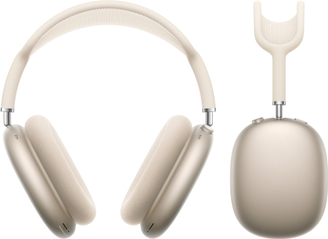 星光色 AirPods Max 的正面圖，以及側(cè)面圖