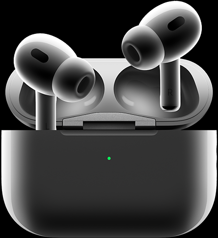 AirPods Pro sortant d’un Bo?tier de charge MagSafe ouvert.