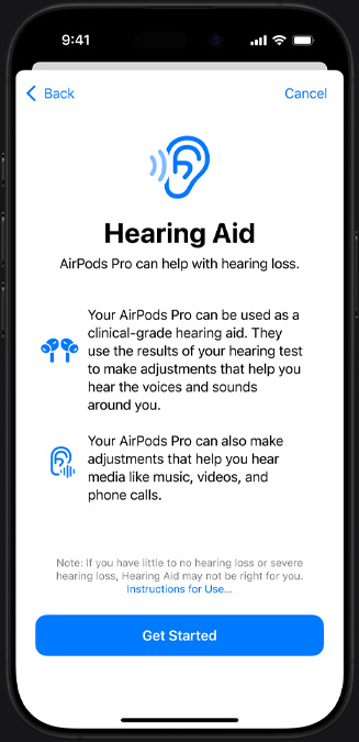 The Hearing?Aid introduction screen