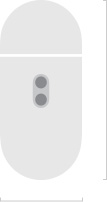 Skizze von MagSafe Ladecase (USB-C), gerundetes Case von aussen, Seitenansicht, LED Ladeanzeige, geschlossenes Case, H?he in Millimeter, Breite in Millimeter