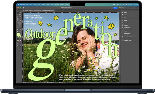 MacBook AirにAdobe InDesignアプリが表示されている