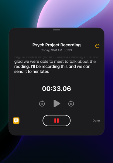 iPadにメモアプリの録音畫面が表示されている