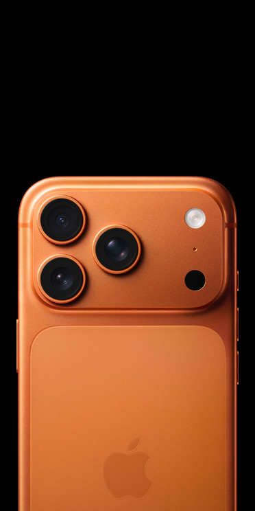 宇宙橙色外觀的 iPhone 17 Pro 機(jī)身背面，展示 Pro 相機(jī)系統(tǒng)、LiDAR 閃光燈和咪高風(fēng)。