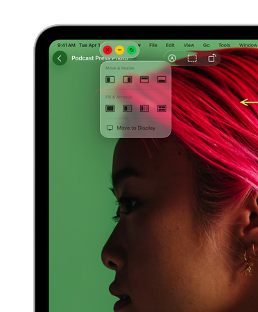 Window controls, with red button to close, yellow button to minimize and green button to zoom, plus options to move and resize or arrange your windows