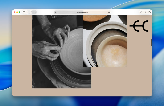 Una página web sobre artesanía en cerámica en la app Safari redise?ada, con la barra de herramientas renovada que refleja sutilmente los colores de la página