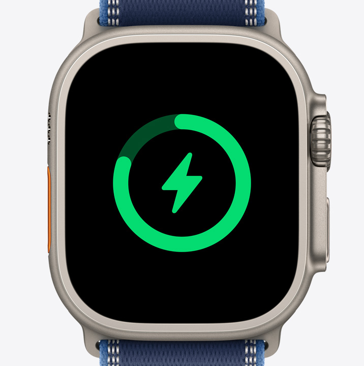 Apple Watch Ultra 3, titanové pouzdro, p?írodní barva, ikona nabíjení baterie