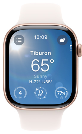 Layar Apple Watch menampilkan aplikasi Cuaca