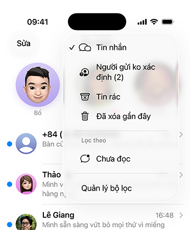 ?ng d?ng Tin Nh?n hi?n th? tính n?ng c?ng c? sàng l?c m?i, nay giúp l?c các s? kh?ng xác ??nh vào m?t m?c có tên là Ng??i G?i Kh?ng Xác ??nh