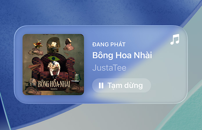 Các c?ng c? ?i?u khi?n trong m? trong Apple Music v?i hi?u ?ng khúc x? ?nh n?n
