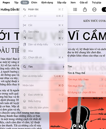 C?n c?nh thanh menu v?i các tùy ch?n Hoàn Tác, Làm L?i, C?t, Sao Chép, Dán và các tùy ch?n khác